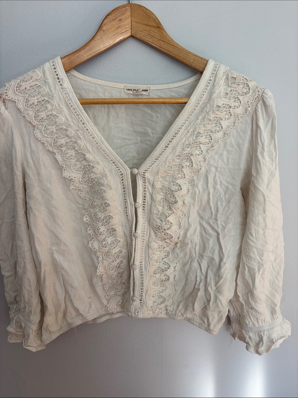 love on a hanger Cream Lace-Trim Boho Peasant Blouse